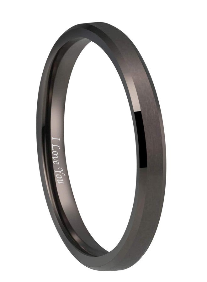 CROWNAL 2mm Thin Gunmetal Tungsten Wedding Couple Bands Rings Women Matte Brushed Finish Engraved I Love You Size 4 To 10 (2mm Gunmetal,9) - Image 1